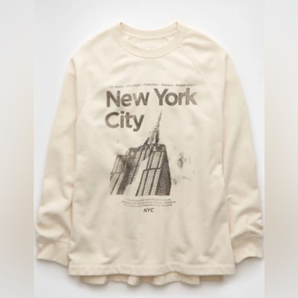 American Eagle Outfitters Graphic NY City Crewneck Cream Sweatshirt Women’s M - Picture 1 of 7